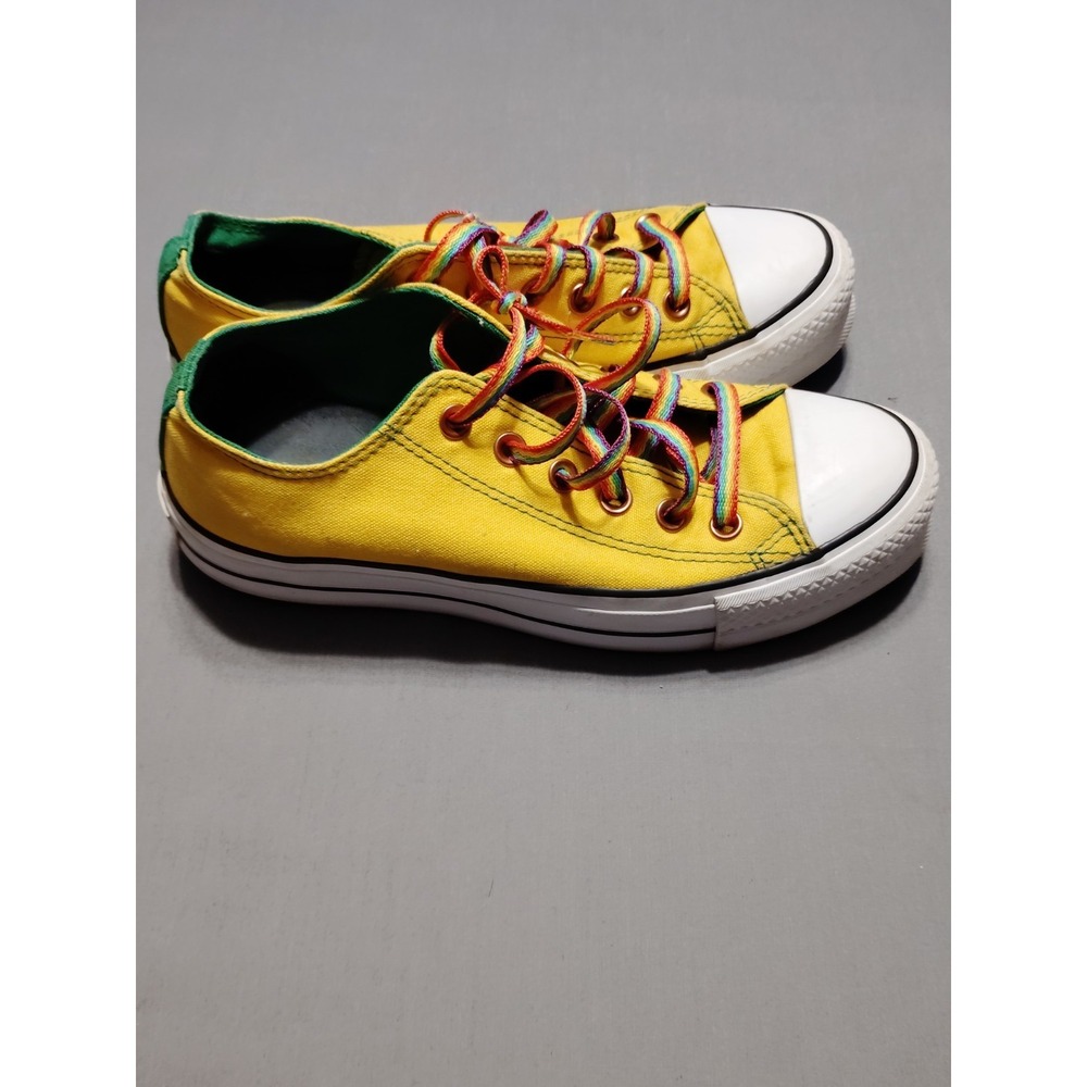Converse All Star WM 8 M 6 Yellow Low Top Rainbow Lace Wedding Shoes Sneakers